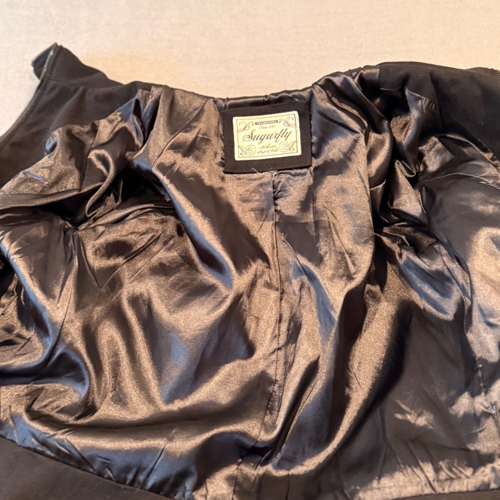 Black Wool Sugarfly Zip Front Jacket Fold Over Collar Utility Pockets - Picture 13 of 16